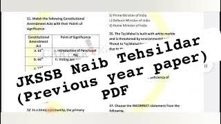 JKSSB Naib Tehsildar 👉Previous year paper 👉PDF Download ⬇️ jkssb Jkssbjobs [upl. by Patman]