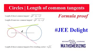 Circles  Formula proof  Length of direct amp transverse common tangents  Touching circles  Example [upl. by Yecaj]