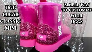 UGG BOOTS CLASSIC CLEAR MINI PINK  HOW TO CUSTOMIZE YOUR UGGS BOOTS WITH RHINESTONES [upl. by Ramsdell]