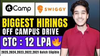 Latest hiring 2024 batch  Swiggy RTCamp off campus drive for 20252024 2023 batch  Freshers jobs [upl. by Cormier]