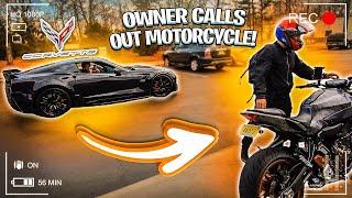 CORVETTE OWNER CALLS OUT MOTORCYCLE   WHO WINS    BRAAP VLOGS [upl. by Eelyah]