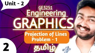 Projection of lines in Tamil  GE3251 Engineering Graphics in Tamil  Type 1 Problem VP HP [upl. by Rebme]