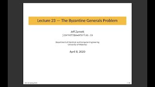 ECE 252 Lecture 23 The Byzantine Generals Problem [upl. by Eiramlatsyrk80]