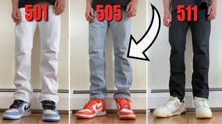 Levis 501 vs 505 vs 511 On Body Comparison [upl. by Arekahs]