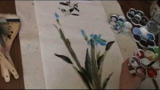 Painting Blue Butterfly Iris with Hake and Trimmed Brushes Watercolor Painting Demo [upl. by Ware823]