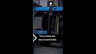 Tram crashes into store in central Oslo [upl. by Lowson]