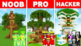 Minecraft NOOB vs PRO vs HACKER SAFEST FAMILY TREEHOUSE BUILD CHALLENGE [upl. by Llertal]