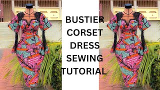 TRENDY BUSTIER CORSET DRESS WITH V NECKLINE STITCHING [upl. by Erdnoed]