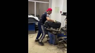 How to put a tire on using a tire machine in less than 16 secondsTire installation struggle shorts [upl. by Rramal]