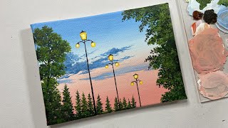 Sunset landscape painting tutorialacrylic painting for beginners tutorialacrylic painting tutorial [upl. by Nylrebmik]