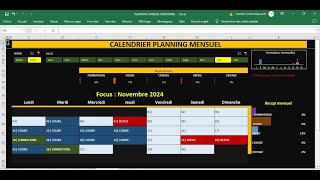 Calendrier mensuel avec planning personnel Excel [upl. by Sheply]