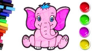 Dibuja y Colorea un Lindo Elefante Bebé  Dibujos Fáciles para niños  Chiki Arte [upl. by Hein]