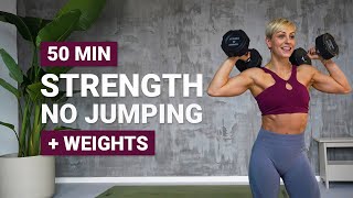 50 MIN FULL BODY STRENGTH WORKOUT  NO JUMPING  Dumbbells  Weights  Low Impact  With Repeat [upl. by Berkie424]