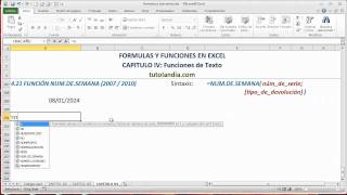 421 Función numdesemana Fórmulas y Funciones en Excel [upl. by Umeko980]