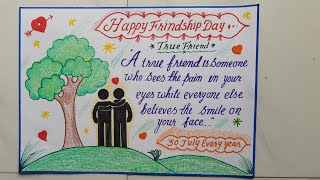 International Friendship Day Drawing  World Friendship Day Poster  beautiful Cursive writing [upl. by Atnas]