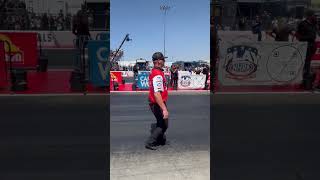 Aaron Brooks giving BT3 the signal to drop the hammer on a NHRA nitro funny car burn out [upl. by Olenka]