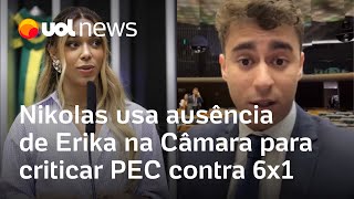 Nikolas usa ausência de Erika na Câmara para criticar PEC contra escala 6x1 e faz fala transfóbica [upl. by Aisatna]