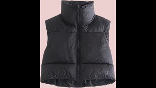 Shiyifa Womens Fashion High Neck Zipper Cropped Puffer Vest Jacket Coat [upl. by Trilbi]