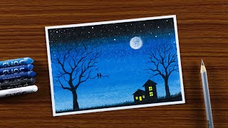 Easy Landscape Drawing for Beginners with Oil Pastels  step by step [upl. by Bev387]