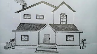 My dream house drawing 😍😍  House drawing for school project  Easy pencil sketch house drawing [upl. by Farrand]