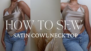 HOW TO SEW Satin cowl neck top  DIY fashion  beginner friendly sewing tutorial diy fashion sew [upl. by Swanson797]