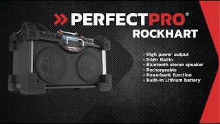 PerfectPro ROCKHART JOBSITE RADIO DAB FM BLUETOOTH USB MP3 AuxIn RECHARGEABLE LITHIUM BATTERY [upl. by Teodora]