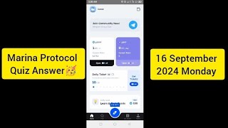 Marina Protocol Crypto Airdrop Answers Today 13 September 2024  Quiz Answers Today MarinaProtocol [upl. by Fancie]