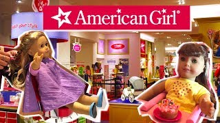 Shopping in American Girl Store Bitty Babies Toys  Doll Hair Salon and Baby Dolls Eat Restaurant [upl. by Obe]