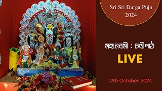 মহানবমী  চণ্ডীপাঠ  LIVE  Cardboard Durga Puja 2024  Sayans art zone [upl. by Aibonez]