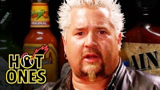 Guy Fieri Becomes the Mayor of Spicy Wings  Hot Ones [upl. by Larimor]