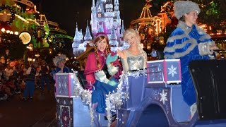 Mickeys Once Upon A Christmastime Parade at Very Merry Party 2014 w FROZEN Anna Elsa Olaf [upl. by Bubb]