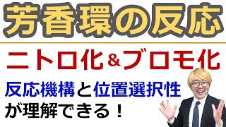 【大学有機化学】芳香族求電子置換反応：ベンゼン環のニトロ化・ブロモ化の反応機構および位置選択性について [upl. by Aninay773]