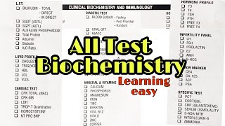 Biochemistry test list and immunology test [upl. by Tletski492]