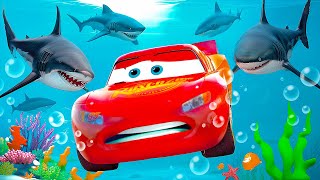 Drowned LIGHTNING MCQUEEN vs SHARK on the OCEAN FLOOR Chick Hicks push Underwater World Pixar Cars [upl. by Sivrahc]