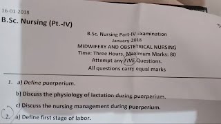 Midwifery and Obstetrical Nursing Question Paper of BSC Nursing Part 4th Examination Jan 2018 [upl. by Nomrah]