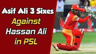 Asif Ali 3 Sixes Against Hassan Ali in PSL  HBL PSLM1F1 [upl. by Thanh]