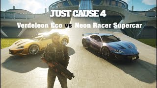 Just Cause 4  Top Speed  Verdeleon Eco vs Neon Racer Supercar [upl. by Fruin]