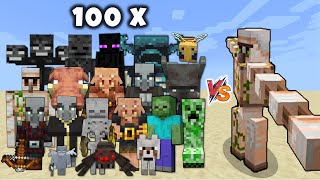 Spinning Iron Golem vs Every Minecraft Mob x100  Iron Golem Upgrade Rexys expansion vs All Mobs [upl. by Soinotna]