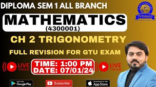 DIPLOMA SEM 1 MATHEMATICS CH 2 TRIGONOMETRY FULL REVISION  TRIGONOMETRY FOR DIPLOMA SEM 1 GTU [upl. by Africah202]