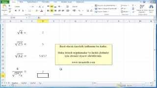 Excelde karekök nasıl yazılır hesaplanır [upl. by Eide]