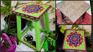 DIY Wooden Stool Makeover  Revamping Old Stool  Upcycling Furniture  DIY Stool Painting [upl. by Nerdna]