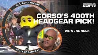 Lee Corsos 400th headgear pick with The Rock 🎉  College GameDay [upl. by Acirderf]