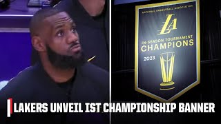 Los Angeles Lakers unveil banner for the firstever NBA InSeason tournament championship 🏆 [upl. by Lamont148]