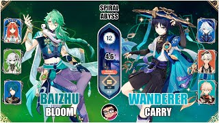 Spiral Abyss 46  Baizhu Bloom amp Wanderer Carry  Floor 12  9 Stars  Genshin Impact [upl. by Esinel]