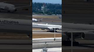 Lufthansa A340600 takeoff from SeaTac [upl. by Akimert]