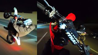 CRF150RB night ride WHEELIES  TSS 22 100 MOTORBIKES  CLOSE CALLS [upl. by Ludwog116]