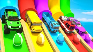 Double Flatbed Trailer Truck vs Speedbumps Train vs Cars Tractor vs Train BeamngDrive [upl. by Ettevroc]