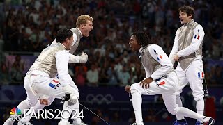 France conquers USA for fencing bronze medal in mens team foil  Paris Olympics  NBC Sports [upl. by Nylodam]