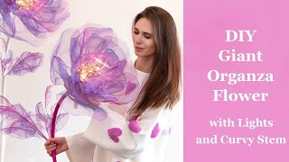 DIY Giant Organza Flower with Lights  How to Make Large Organza Flower Tutorial for Beginners [upl. by Ecnaled]