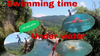 Swimming with children summer fun natural swimming pool pokhara Power house beautiful water fall [upl. by Namyw]